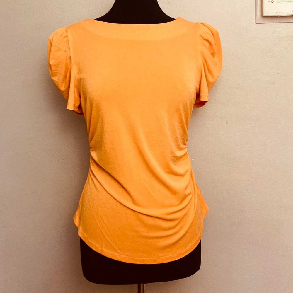 9-27 Crown & Ivy Orange Top Blouse Medium Shirred NWT